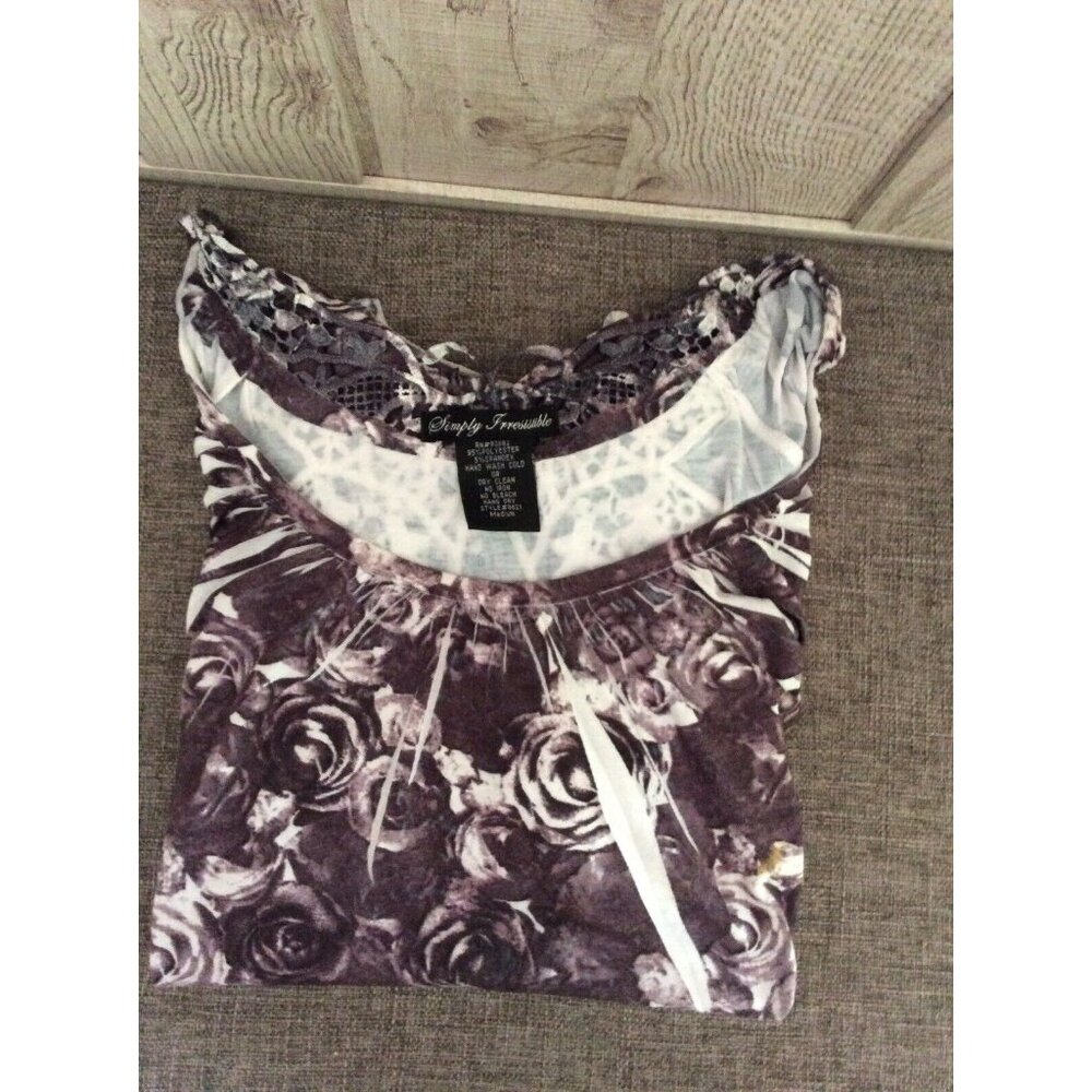 Simply Irresistible Brown White Floral Womens Shirt Size M Cottagecore Artsy - Picture 3 of 6